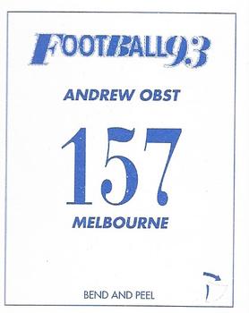 1993 Select AFL Stickers #157 Andrew Obst Back
